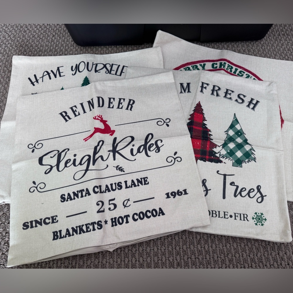 Festive Holiday Pillow Covers Set - Red, Green, Black